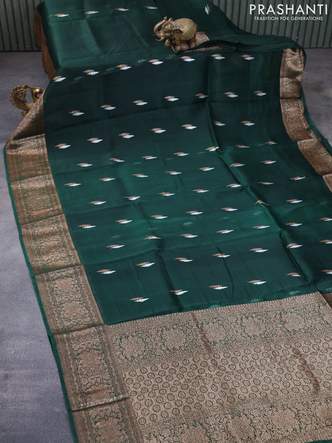 Banarasi organza silk saree dark green with thread & zari woven buttas and banarasi style border