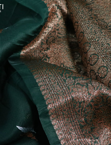 Banarasi organza silk saree dark green with thread & zari woven buttas and banarasi style border