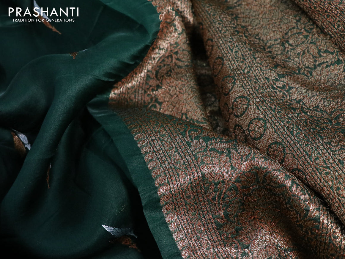 Banarasi organza silk saree dark green with thread & zari woven buttas and banarasi style border