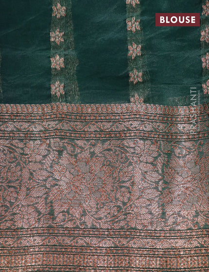 Banarasi organza silk saree dark green with thread & zari woven buttas and banarasi style border