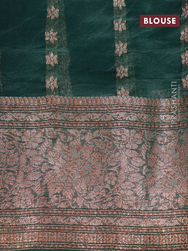 Banarasi organza silk saree dark green with thread & zari woven buttas and banarasi style border