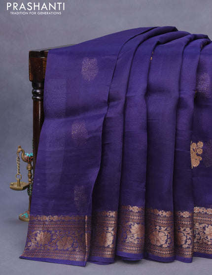 Banarasi organza silk saree navy blue with thread & zari woven buttas and banarasi style border