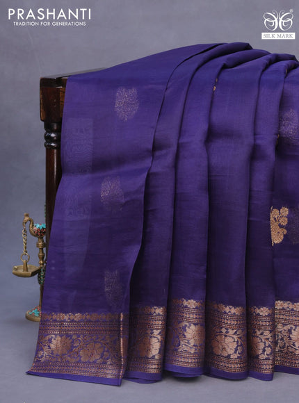 Banarasi organza silk saree navy blue with thread & zari woven buttas and banarasi style border