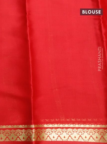 Pure mysore silk saree sandal and red with plain body and zari woven border