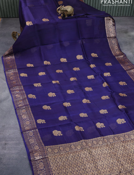 Banarasi organza silk saree navy blue with thread & zari woven buttas and banarasi style border