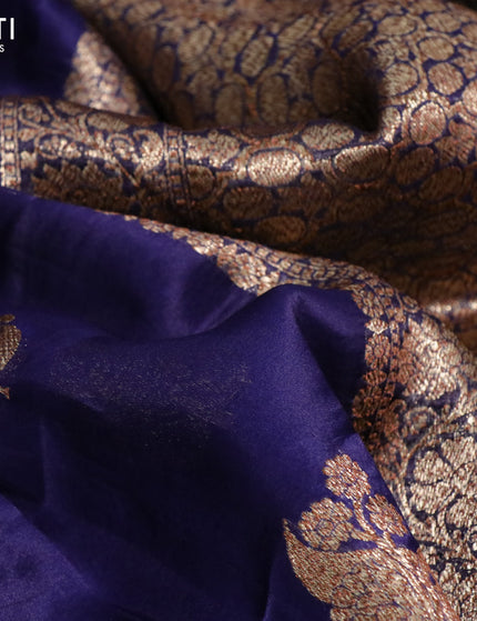 Banarasi organza silk saree navy blue with thread & zari woven buttas and banarasi style border