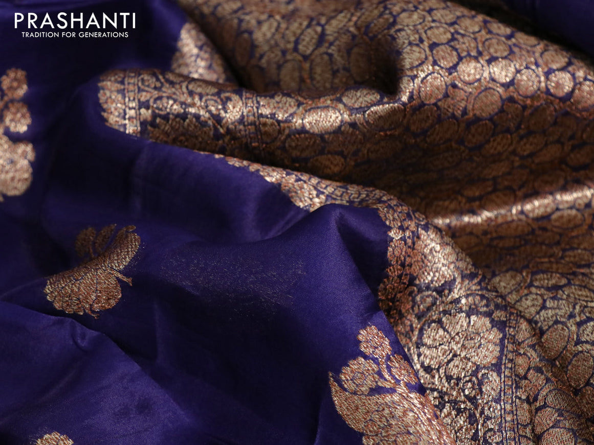 Banarasi organza silk saree navy blue with thread & zari woven buttas and banarasi style border