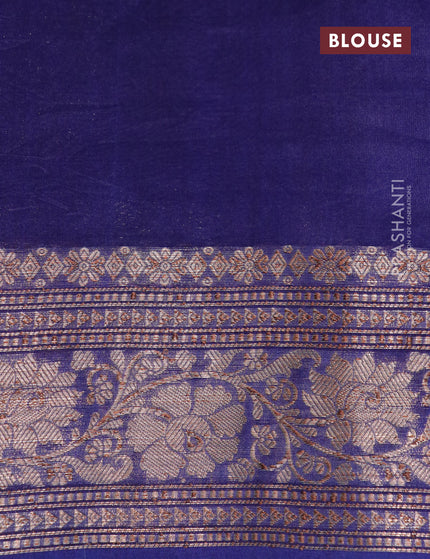 Banarasi organza silk saree navy blue with thread & zari woven buttas and banarasi style border