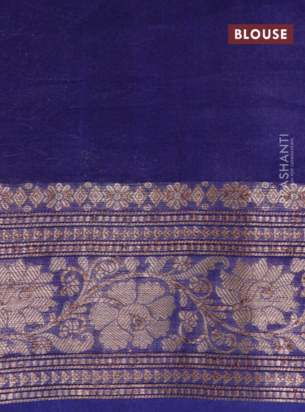 Banarasi organza silk saree navy blue with thread & zari woven buttas and banarasi style border