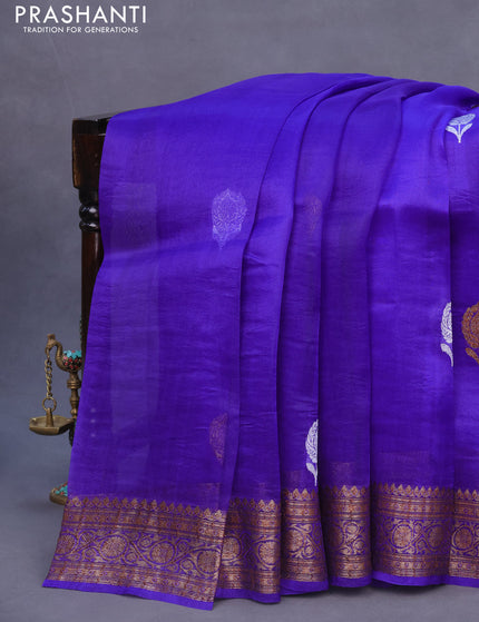 Banarasi organza silk saree royal blue with thread & zari woven buttas and banarasi style border