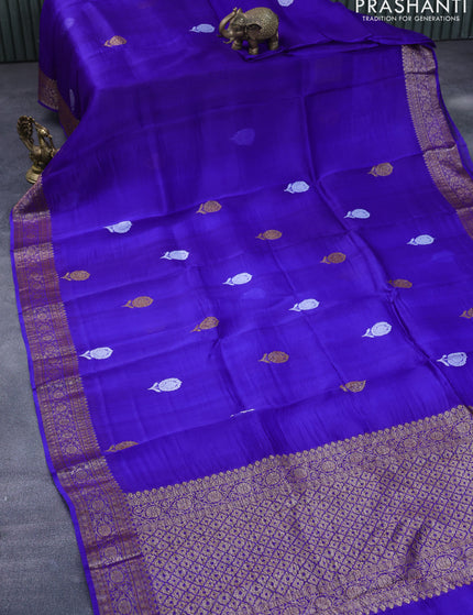 Banarasi organza silk saree royal blue with thread & zari woven buttas and banarasi style border