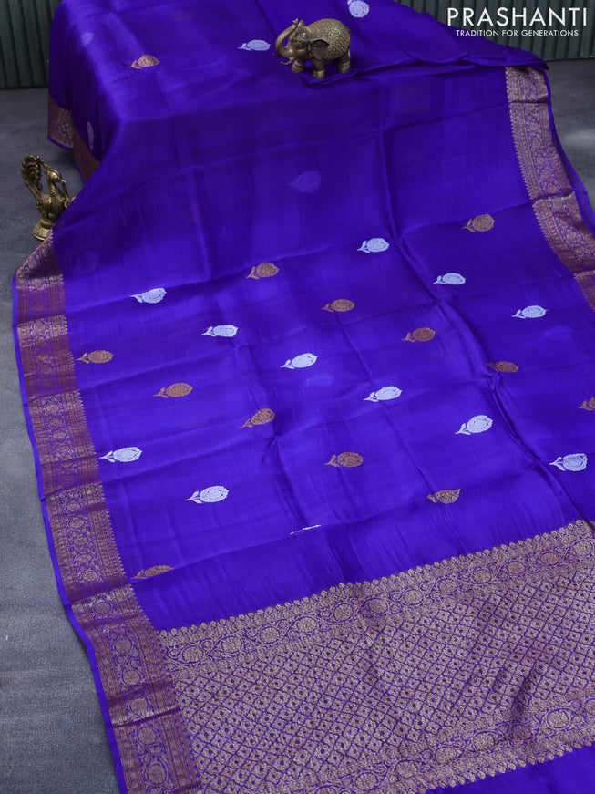 Banarasi organza silk saree royal blue with thread & zari woven buttas and banarasi style border