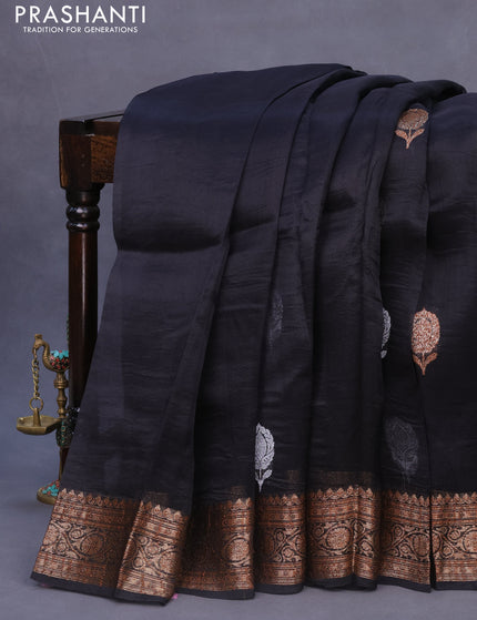 Banarasi organza silk saree black with thread & zari woven buttas and banarasi style border