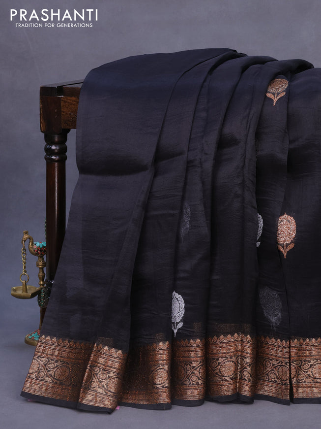 Banarasi organza silk saree black with thread & zari woven buttas and banarasi style border