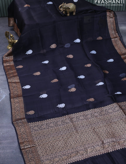 Banarasi organza silk saree black with thread & zari woven buttas and banarasi style border