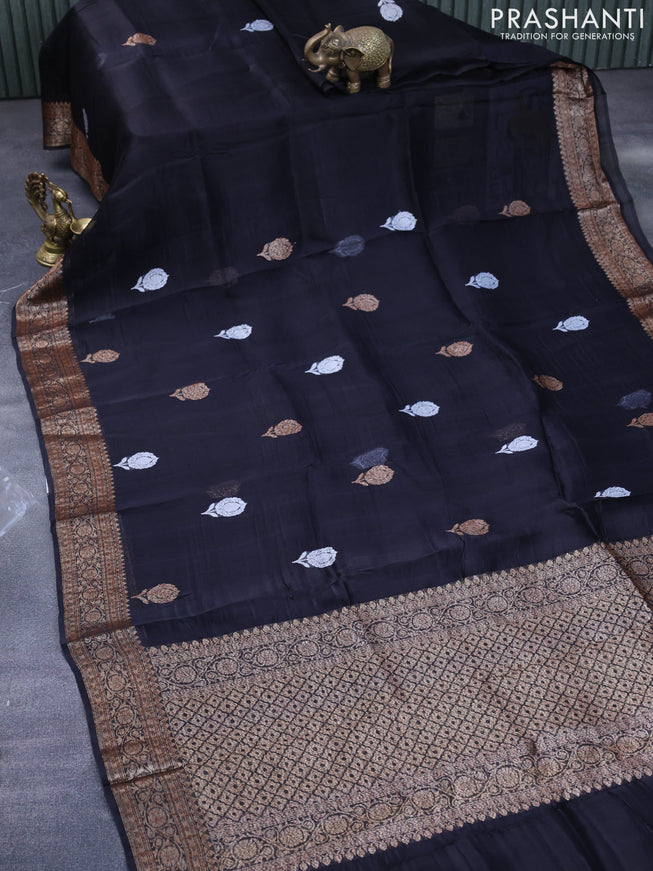 Banarasi organza silk saree black with thread & zari woven buttas and banarasi style border