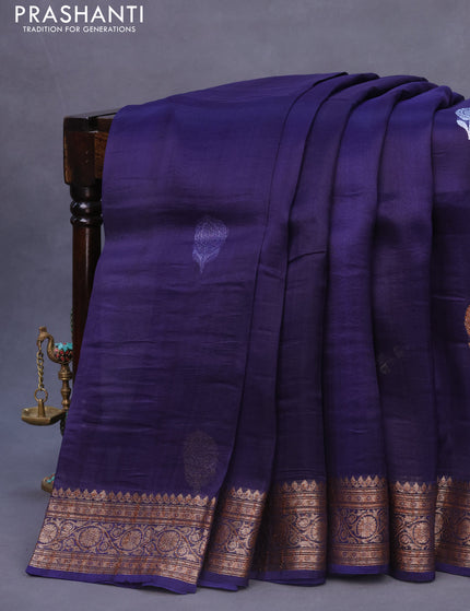 Banarasi organza silk saree navy blue with thread & zari woven buttas and banarasi style border