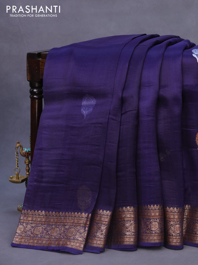 Banarasi organza silk saree navy blue with thread & zari woven buttas and banarasi style border