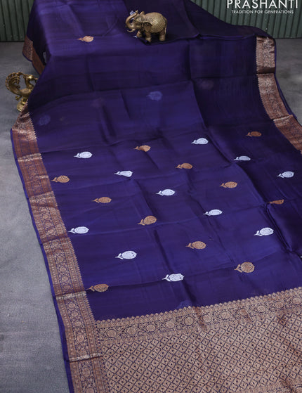 Banarasi organza silk saree navy blue with thread & zari woven buttas and banarasi style border