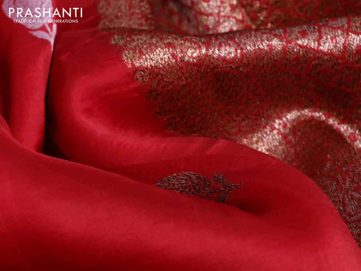 Banarasi organza silk saree red with thread & zari woven buttas and banarasi style border