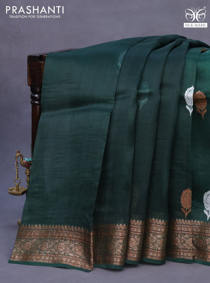 Banarasi organza silk saree dark green with thread & zari woven buttas and banarasi style border