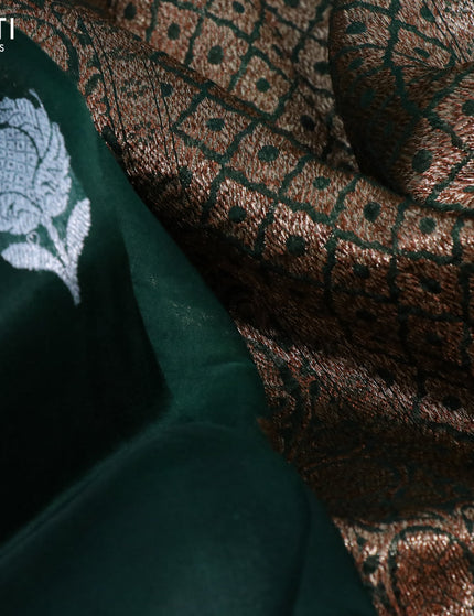 Banarasi organza silk saree dark green with thread & zari woven buttas and banarasi style border