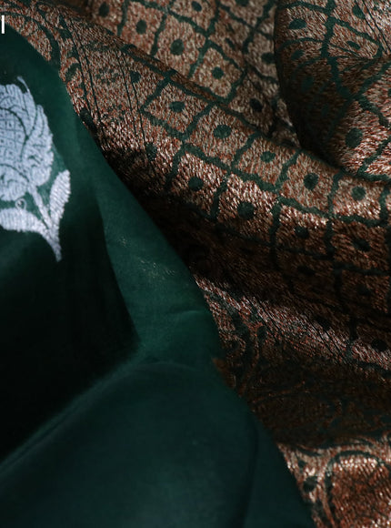 Banarasi organza silk saree dark green with thread & zari woven buttas and banarasi style border