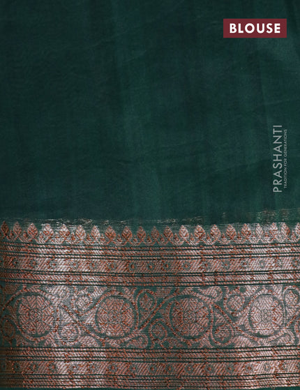 Banarasi organza silk saree dark green with thread & zari woven buttas and banarasi style border