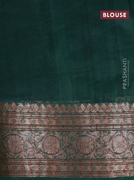 Banarasi organza silk saree dark green with thread & zari woven buttas and banarasi style border