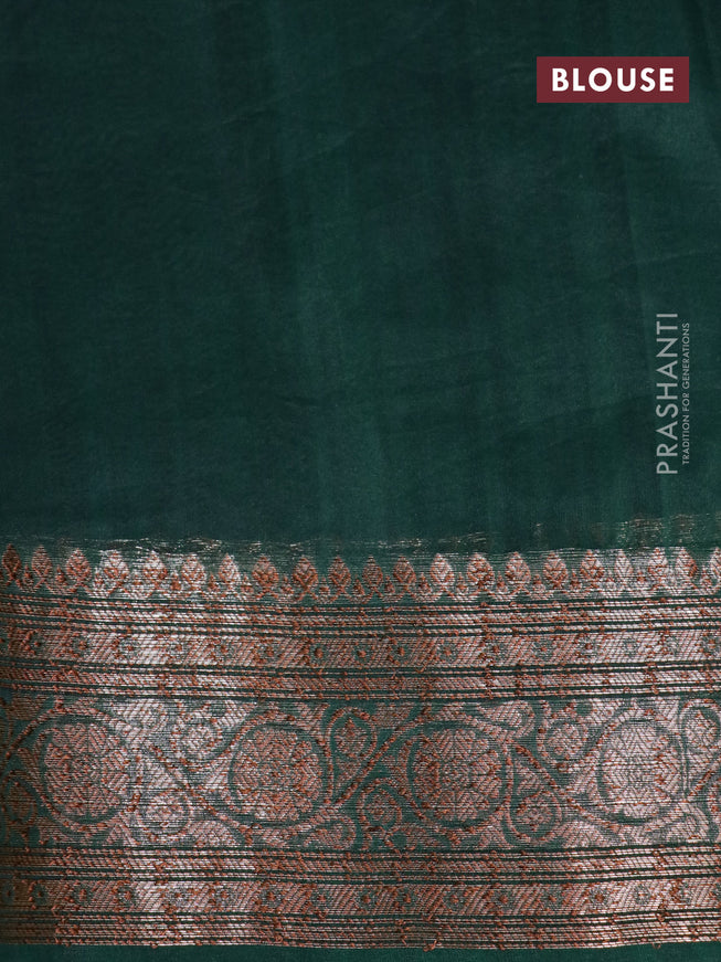 Banarasi organza silk saree dark green with thread & zari woven buttas and banarasi style border