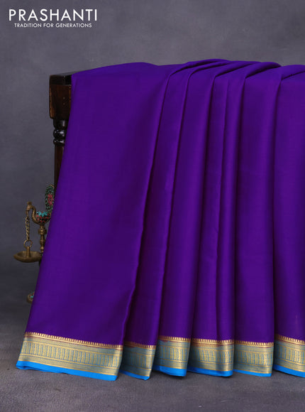 Pure mysore silk saree violet and cs blue with plain body and zari woven border