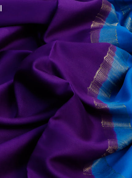 Pure mysore silk saree violet and cs blue with plain body and zari woven border