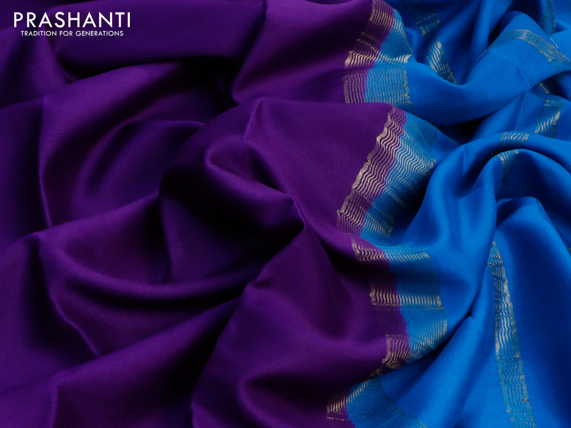 Pure mysore silk saree violet and cs blue with plain body and zari woven border