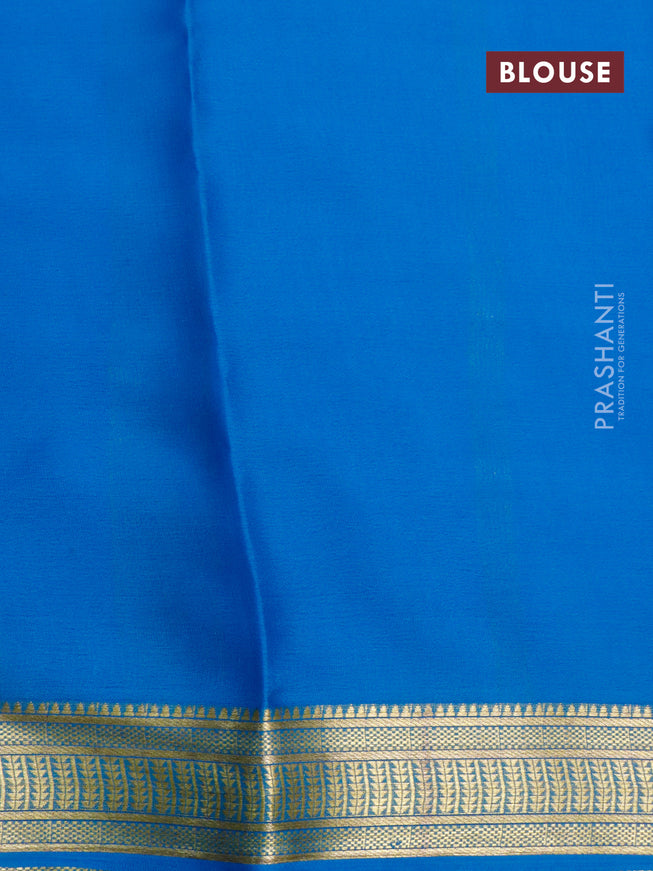 Pure mysore silk saree violet and cs blue with plain body and zari woven border