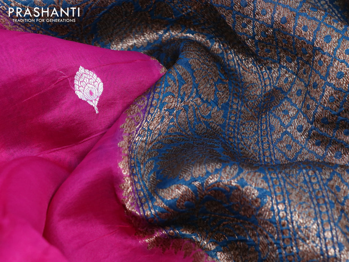 Banarasi organza silk saree pink and blue shade with thread & zari woven buttas and banarasi style border