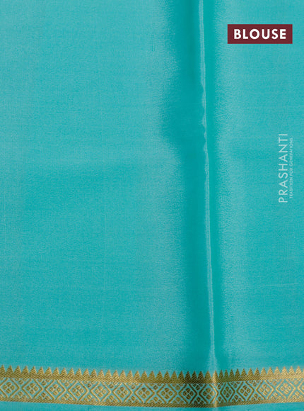 Pure mysore silk saree pastel green shade with plain body and zari woven border