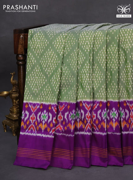 Pochampally silk saree green shade and violet with allover ikat weaves and simple border