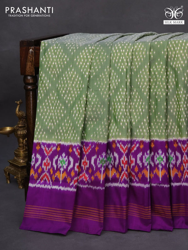 Pochampally silk saree green shade and violet with allover ikat weaves and simple border