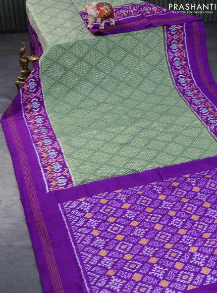 Pochampally silk saree green shade and violet with allover ikat weaves and simple border