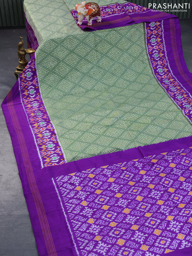 Pochampally silk saree green shade and violet with allover ikat weaves and simple border