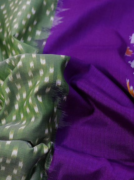 Pochampally silk saree green shade and violet with allover ikat weaves and simple border