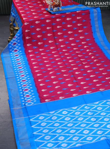 Pochampally silk saree pink and cs blue with allover ikat butta weaves and zari woven border