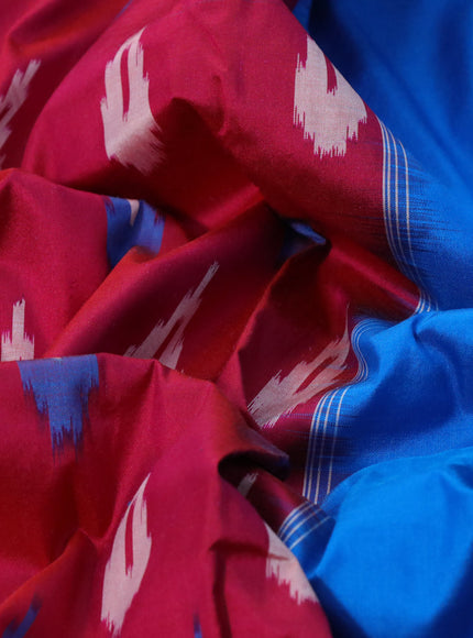 Pochampally silk saree pink and cs blue with allover ikat butta weaves and zari woven border