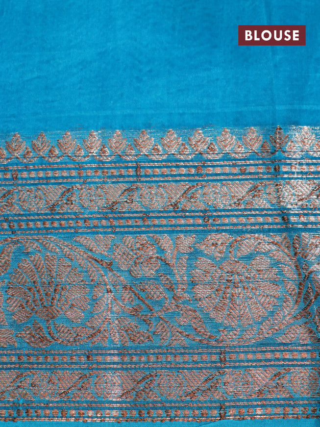 Banarasi organza silk saree mauve pink and teal blue with thread & zari woven buttas and banarasi style border