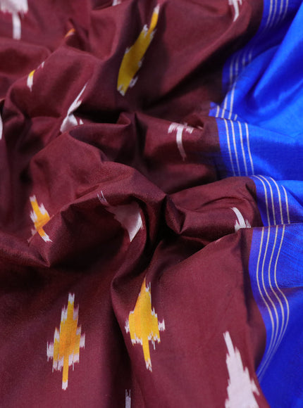 Pochampally silk saree deep maroon and blue with allover ikat butta weaves and ikat style zari border