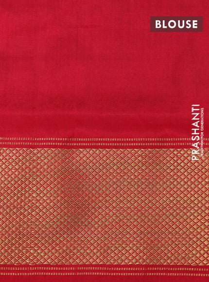 Pochampally silk saree dual shade of greenish purple and red with allover ikat weaves and zari woven border