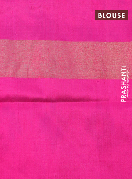 Pochampally silk saree green and pink with allover ikat butta weaves and zari woven ikat style border