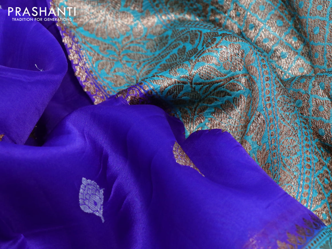 Banarasi organza silk saree royal blue and teal green with thread & zari woven buttas and banarasi style border