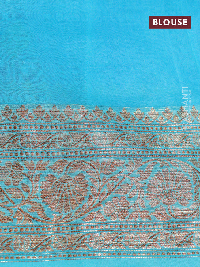 Banarasi organza silk saree royal blue and teal green with thread & zari woven buttas and banarasi style border