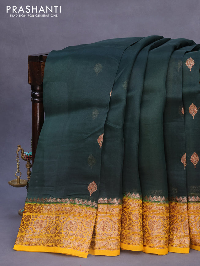 Banarasi organza silk saree bottle green and mango yellow with thread & zari woven buttas and banarasi style border